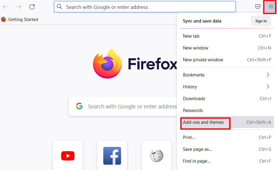Firefox에서 메뉴 아이콘을 클릭한 다음 애드온 및 테마를 클릭합니다.