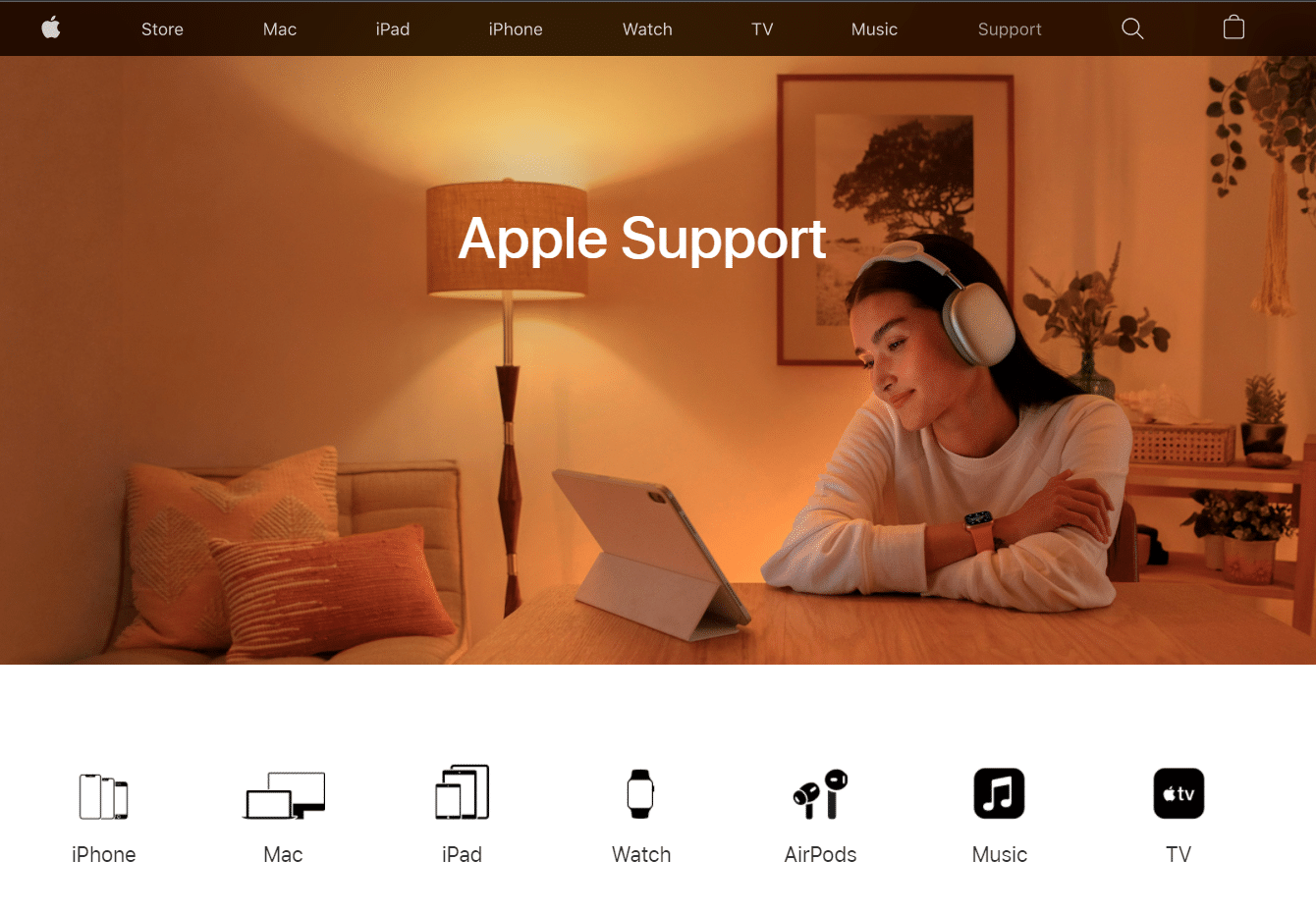 Pagina web de asistență Apple
