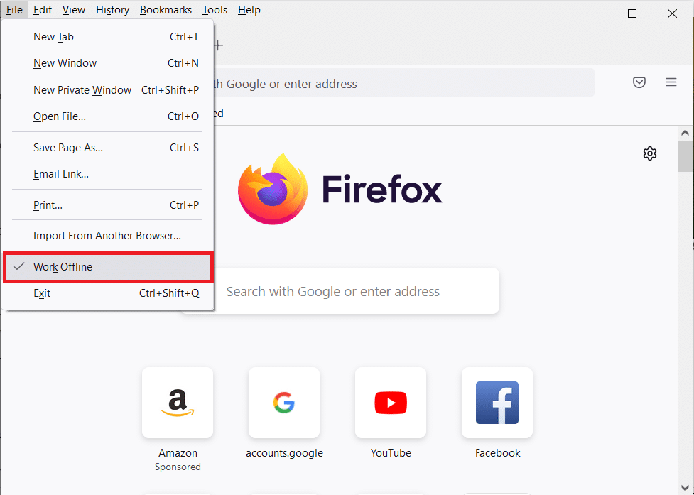 Haga clic en la opción Trabajar sin conexión para desmarcarla