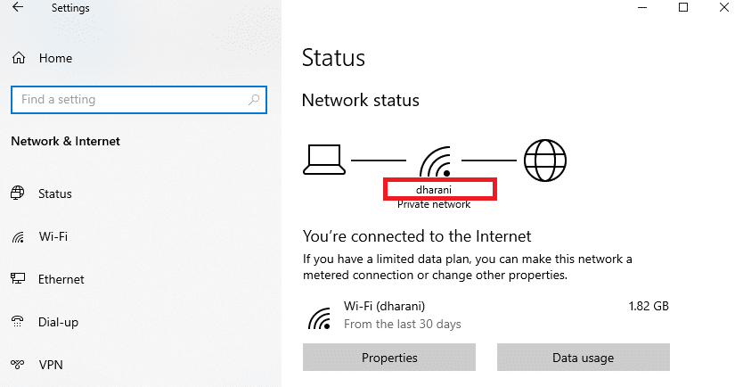 Sekarang, catat nama jaringan di mana Anda terhubung.