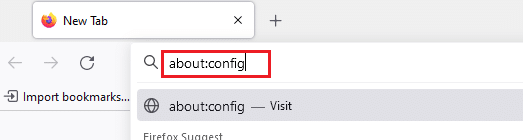 Abra o Firefox e digite about config na barra de endereços.