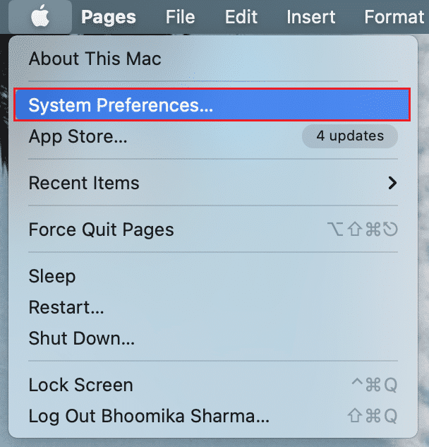 MacBook에서 시스템 환경설정을 클릭합니다.