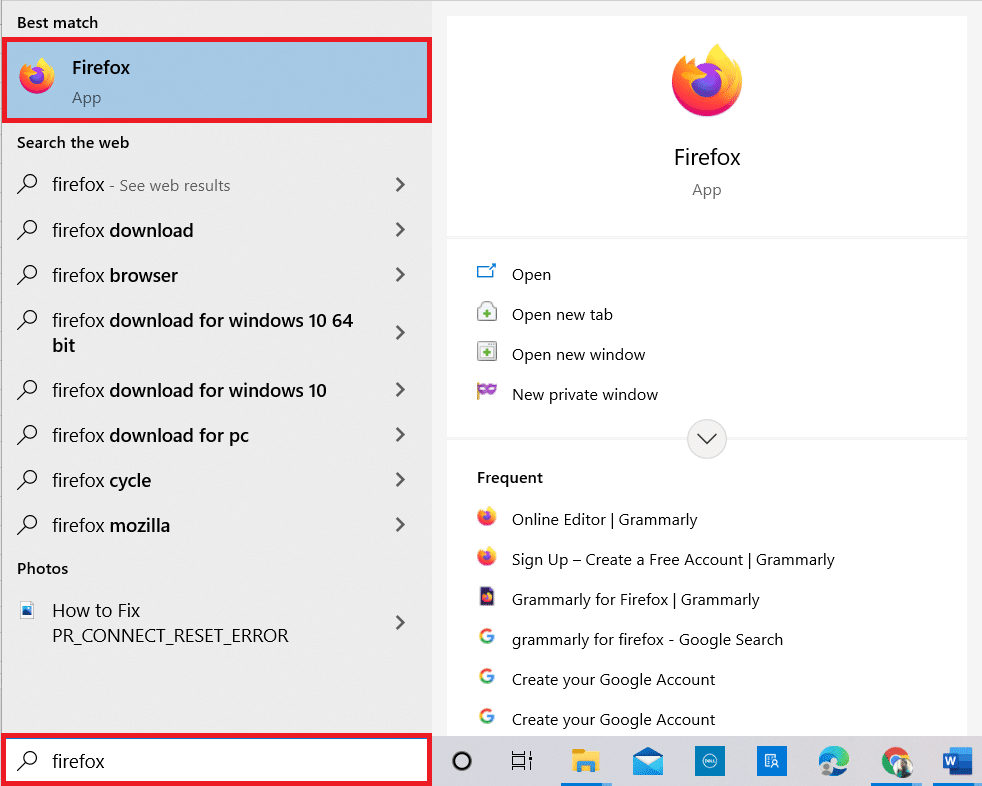 Drücken Sie die Windows-Taste. Geben Sie Firefox ein und öffnen Sie es