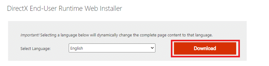قم بزيارة مركز التنزيل لـ Microsoft وقم بتنزيل DirectX End-User Runtime Web Installer