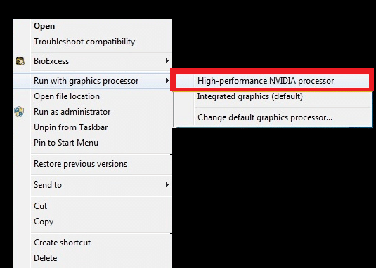 Se você é um usuário da NVIDIA, clique em Processador NVIDIA de alto desempenho no menu suspenso