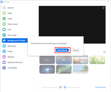 Scarica il pacchetto Smart Virtual Background pop-up. Come sfocare lo sfondo in Zoom su Windows 10