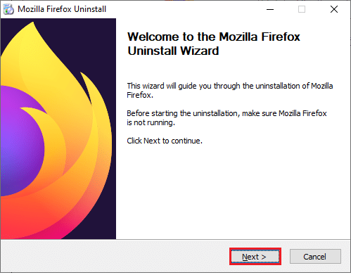 Sekarang, klik tombol Next di Mozilla Firefox Uninstall Wizard