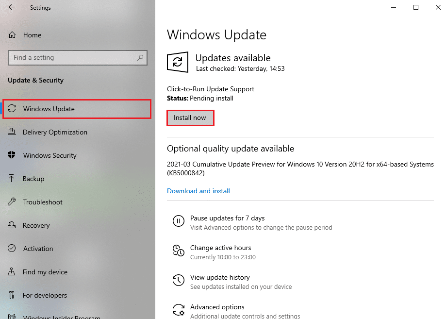 单击立即安装以下载可用的更新。修复 Windows 10 中的 ERR 网络更改