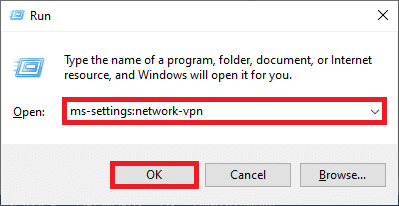 بعد إدخال الأمر في مربع النص "تشغيل" ، انقر فوق الزر "موافق" لفتح VPN