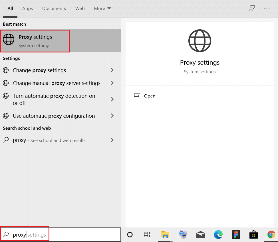 proxy'yi arayın ve proxy ayarlarına tıklayın. Windows 10'da ERR AĞ DEĞİŞTİRİLDİ'yi düzeltin
