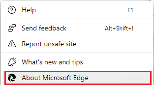 Ardından, Microsoft Edge Hakkında'ya tıklayın.