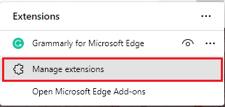 これで、追加したすべての拡張機能が画面にポップアップ表示されます。 [拡張機能の管理]をクリックします。 Windows10で変更されたERRネットワークを修正