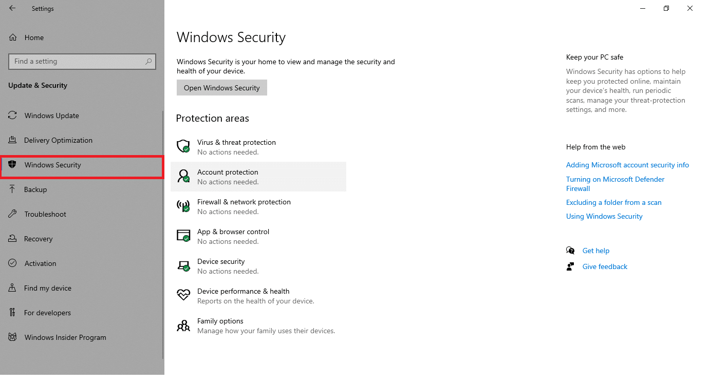 Sol bölmede Windows Güvenliği'ne gidin. Chromium Windows 10 Nasıl Kaldırılır