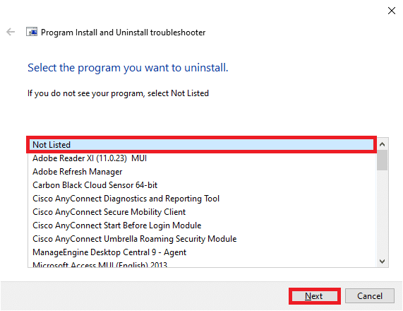 Wenn Ihr Programm nicht angezeigt wird, wählen Sie „Nicht aufgeführt“ und klicken Sie auf „Weiter“.