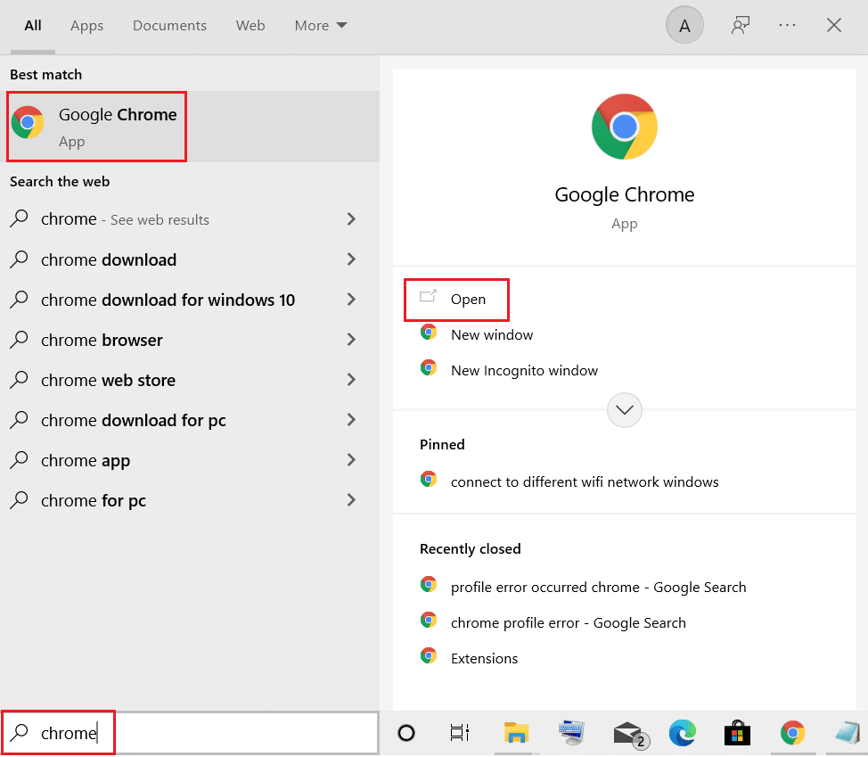 Öffnen Sie Google Chrome über das Windows-Suchmenü