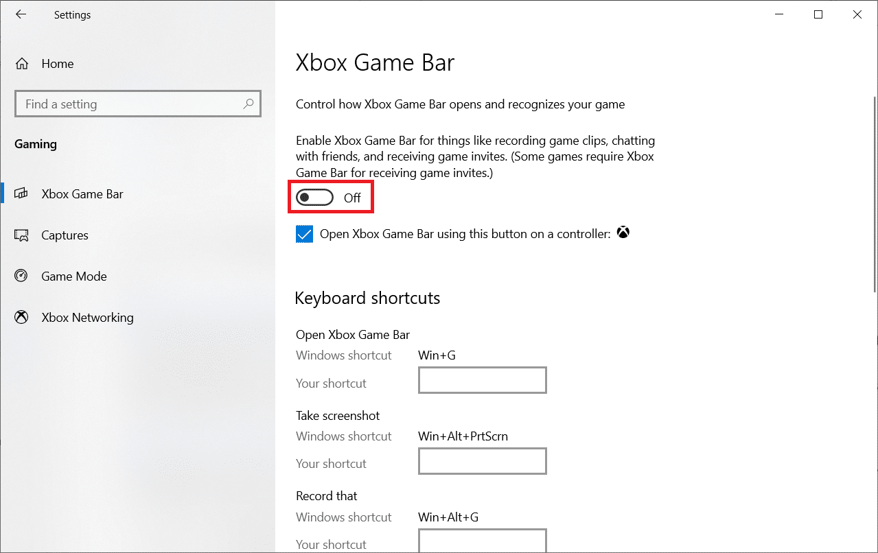 قم بإيقاف تشغيل Enable Xbox Game Bar. كيفية إصلاح Valorant FPS Drops
