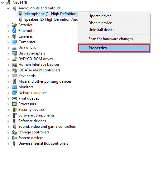 Faites un clic droit sur le pilote audio et cliquez sur Propriétés