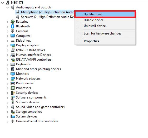 faites un clic droit sur le pilote de la carte audio et cliquez sur Mettre à jour le pilote