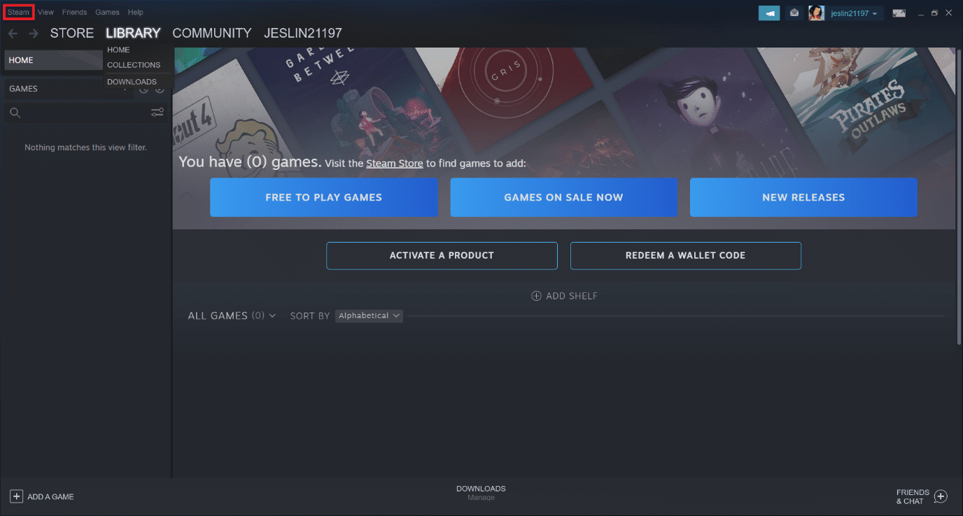 Pilih Steam di pojok kiri atas layar