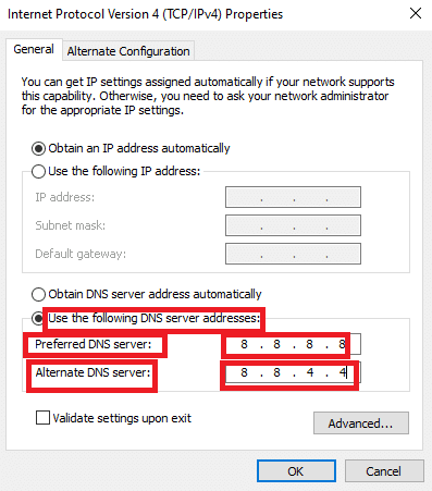 Utilice la siguiente dirección del servidor DNS