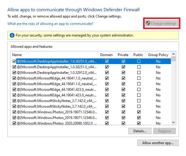 設定の変更をクリックします