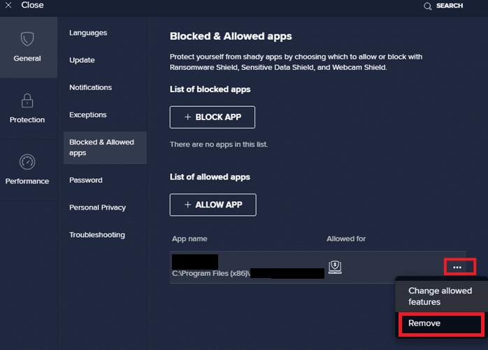 Uygulama programını Avast beyaz listesinden kaldırmak istiyorsanız, ana Ayarlar penceresindeki üç noktalı simgeye tıklayın.