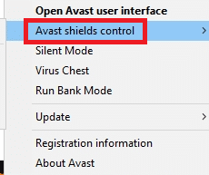 Seleccione el control de escudo de Avast. Arreglar Zoom no se puede conectar el código de error 5003