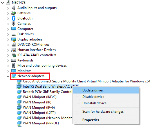 Clique nos adaptadores de rede. Corrigir o zoom incapaz de conectar o código de erro 5003