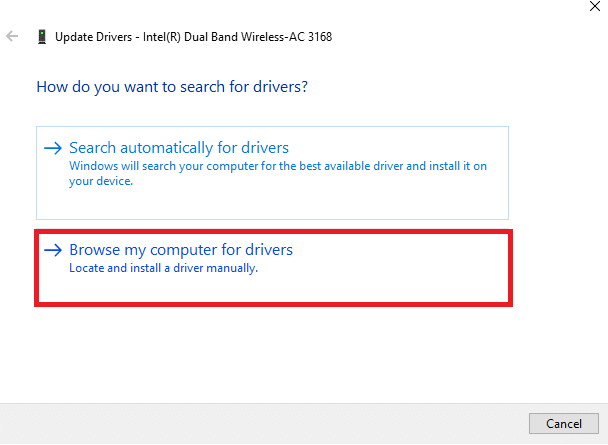 Ahora, haga clic en Buscar controladores en mi computadora para ubicar e instalar un controlador manualmente. Arreglar Zoom no se puede conectar el código de error 5003