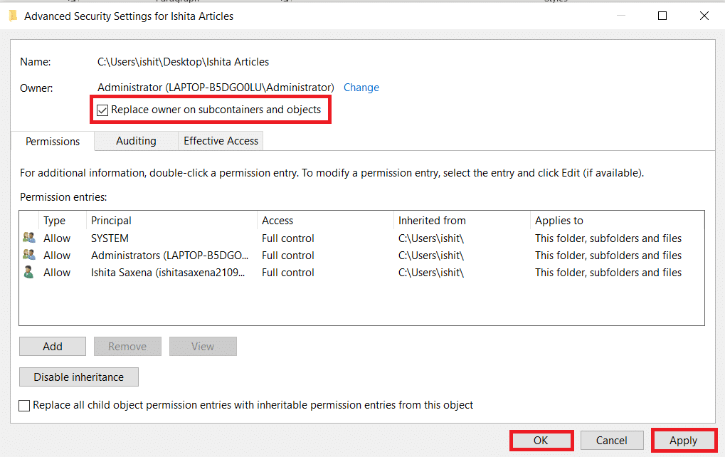 Ventana de configuración de seguridad avanzada.