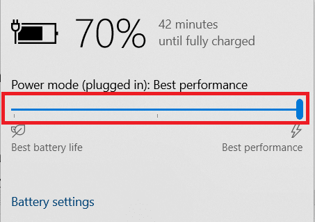 cliquez sur l'icône de la batterie dans la barre d'état système. Déplacez le curseur sur Meilleures performances. Correction de la limitation thermique des ordinateurs portables