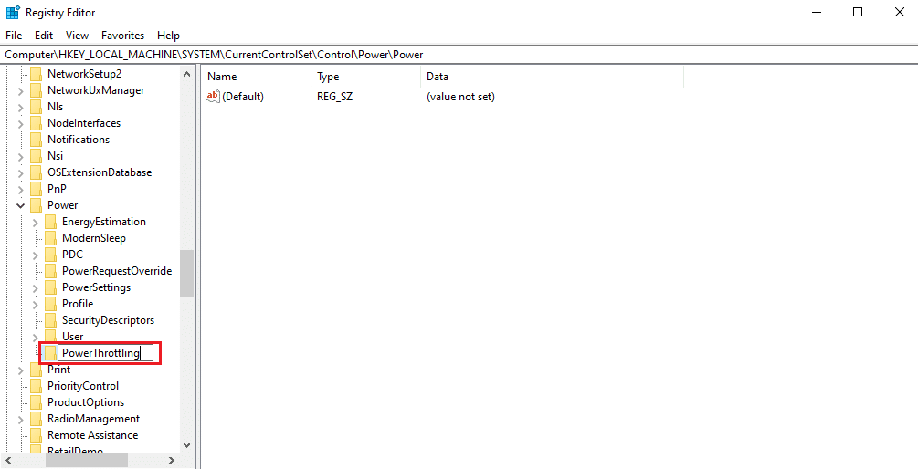 Créer un dossier PowerThrottling