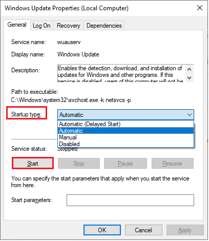 Ahora, configure el Tipo de inicio en Automático