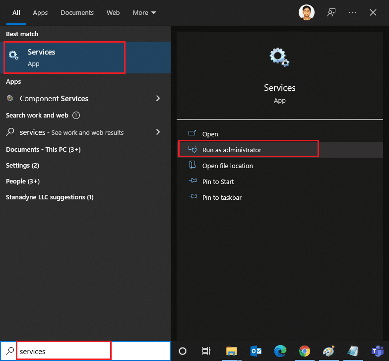 Căutați servicii. Faceți clic pe Executare ca administrator. Remediați eroarea Windows 10 Update 0x8007000d