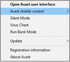 Kontrolloption für Avast-Schilde. Beheben Sie den Windows 10 Update 0x8007000d-Fehler