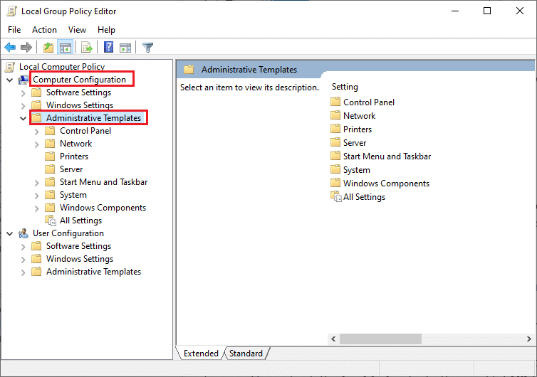 Fenster des Editors für lokale Gruppenrichtlinien. Beheben Sie den Windows 10 Update 0x8007000d-Fehler