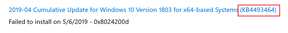 número de KB. Solucionar el error de actualización de Windows 10 0x8007000d