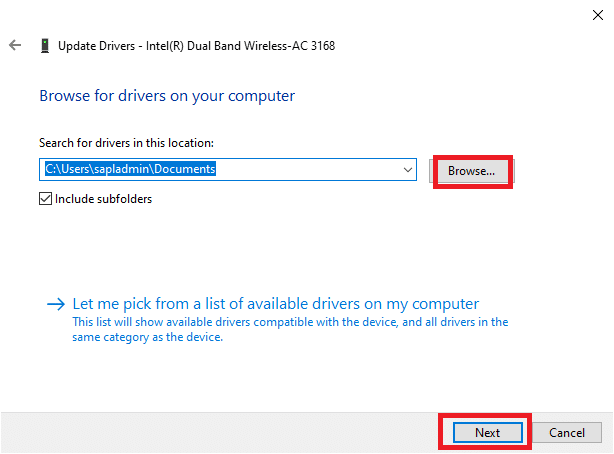 Fare clic sul pulsante Sfoglia e fare clic su Avanti. Correggi l'errore di connessione di rete 0x00028002