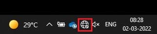 ตรวจสอบให้แน่ใจว่าพีซีของคุณเชื่อมต่อกับเครือข่าย วางเมาส์เหนือไอคอนลูกโลกเครือข่ายที่มุมล่างขวาของหน้าจอ