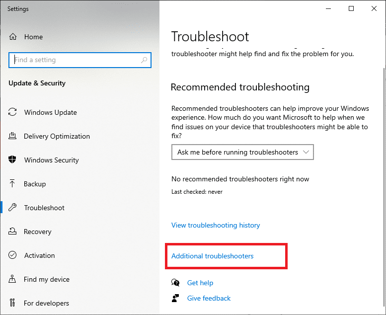 [追加のトラブルシューティング]をクリックします。ネットワーク接続エラー0x00028002を修正