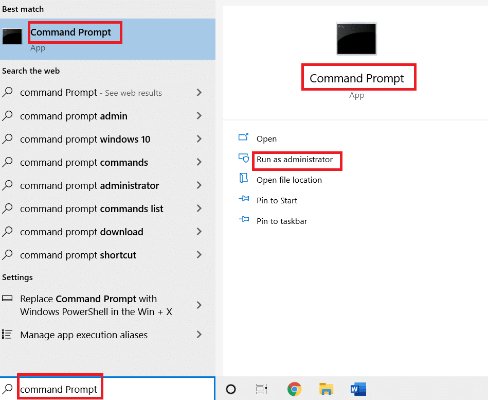 コマンドプロンプトを開き、[管理者として実行]をクリックします。ネットワーク接続エラー0x00028002を修正