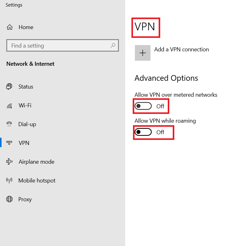 Desactivar las opciones de VPN