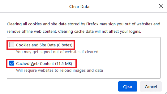 Décochez la case Cookies et données de site et cochez la case Contenu Web mis en cache. Comment réparer le code d'erreur Netflix UI3010