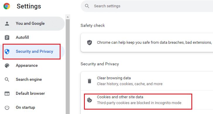 , wählen Sie die Option Cookies und andere Websitedaten aus