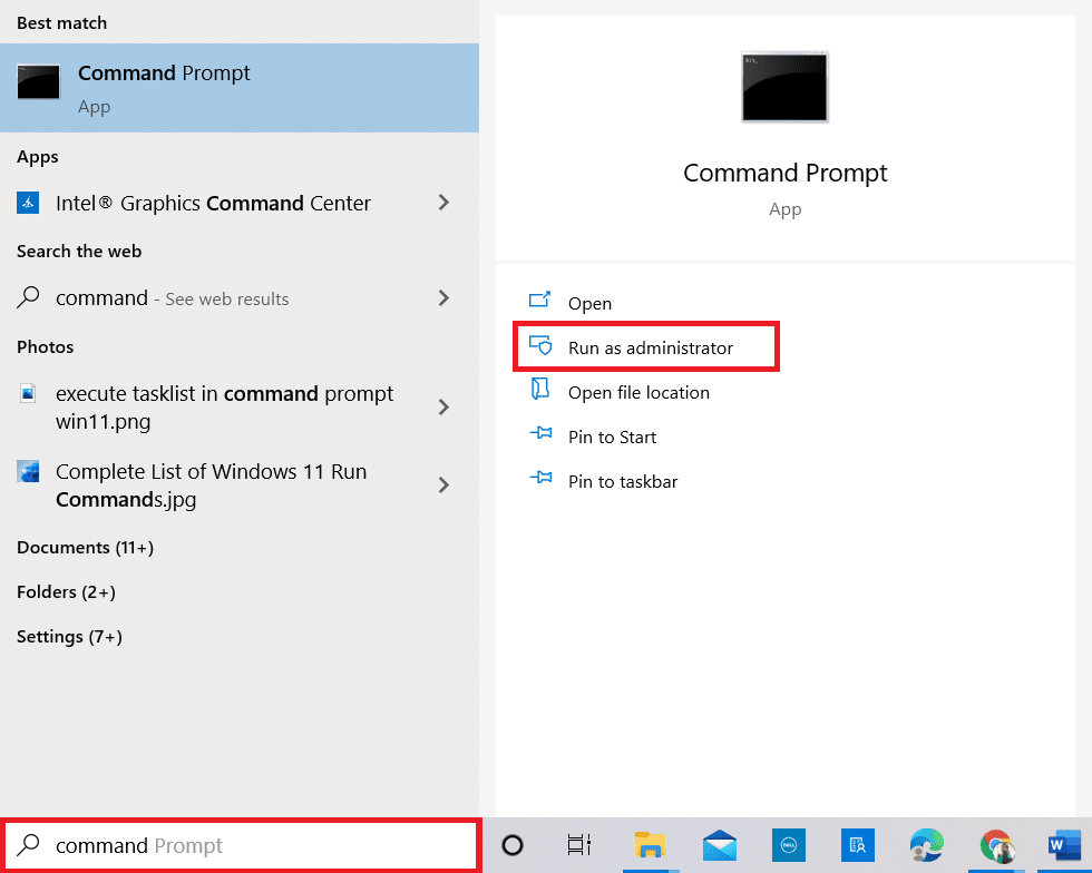 Digita Prompt dei comandi nella barra di ricerca di Windows e fai clic su Esegui come amministratore