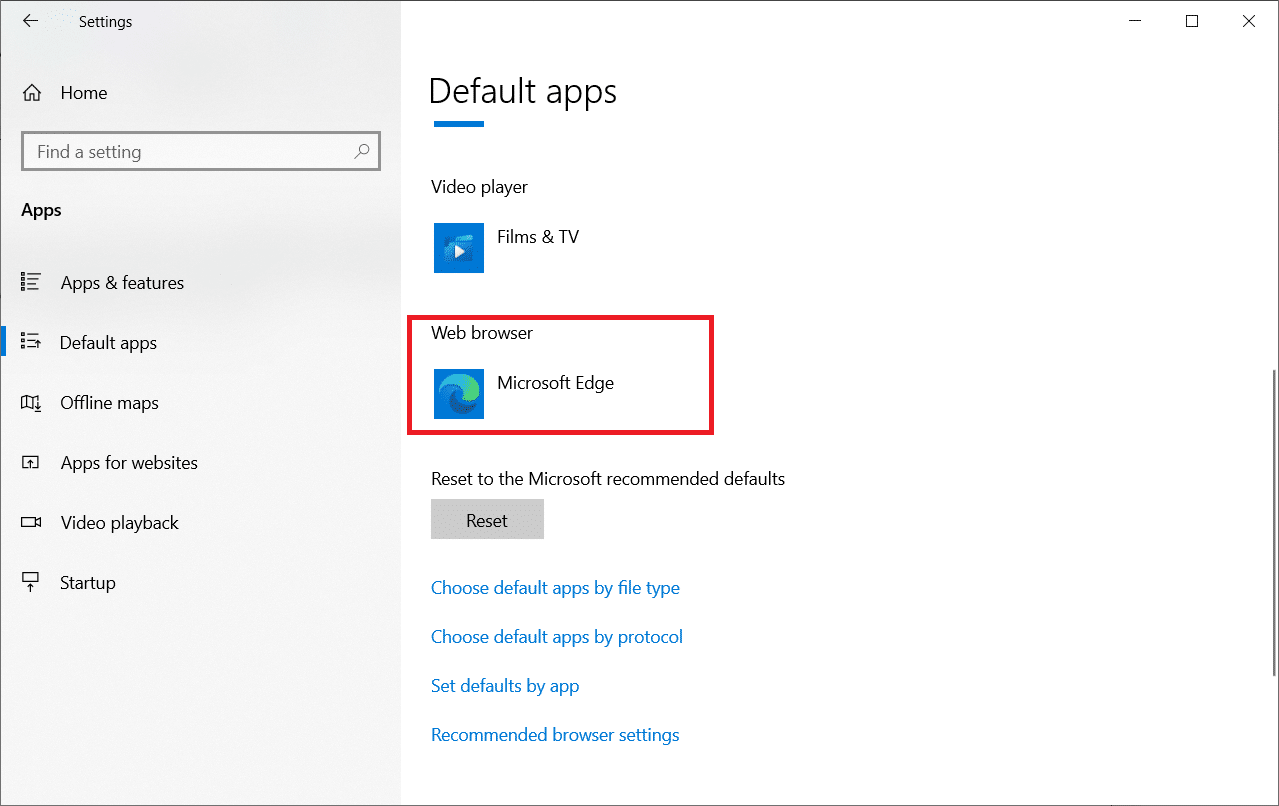 Na janela Configurações, clique no nome do navegador, diga Microsoft Edge no menu do navegador da Web