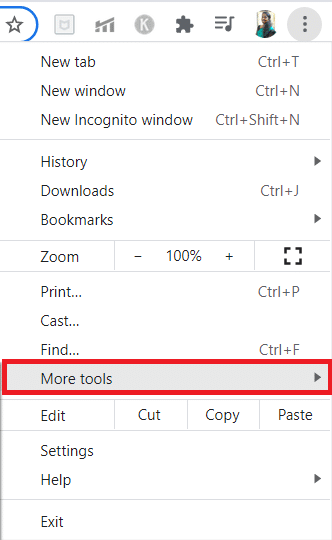 [その他のツール]オプションをクリックします。 Chromeをデフォルトのブラウザとして変更する方法