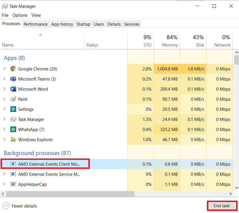 Wählen Sie AMD Catalyst Control Center und klicken Sie auf Task beenden