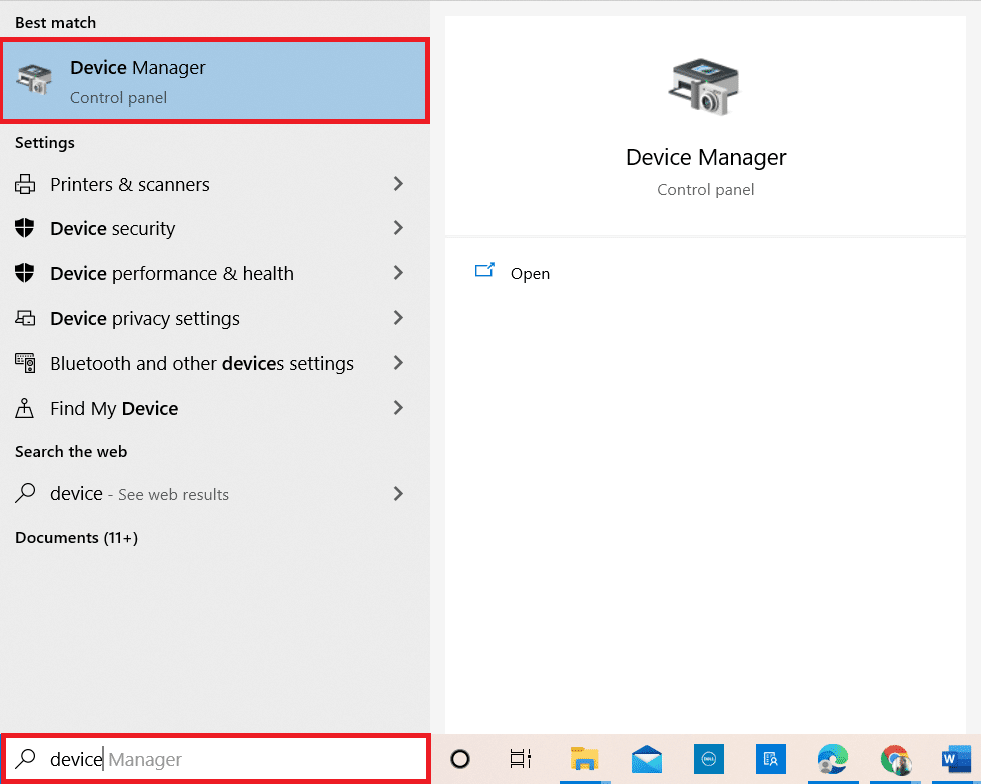 พิมพ์ Device Manager ในเมนูค้นหาของ Windows 10 แล้วเปิดขึ้นมา วิธีแก้ไข AMD Catalyst Control Center ที่หายไป