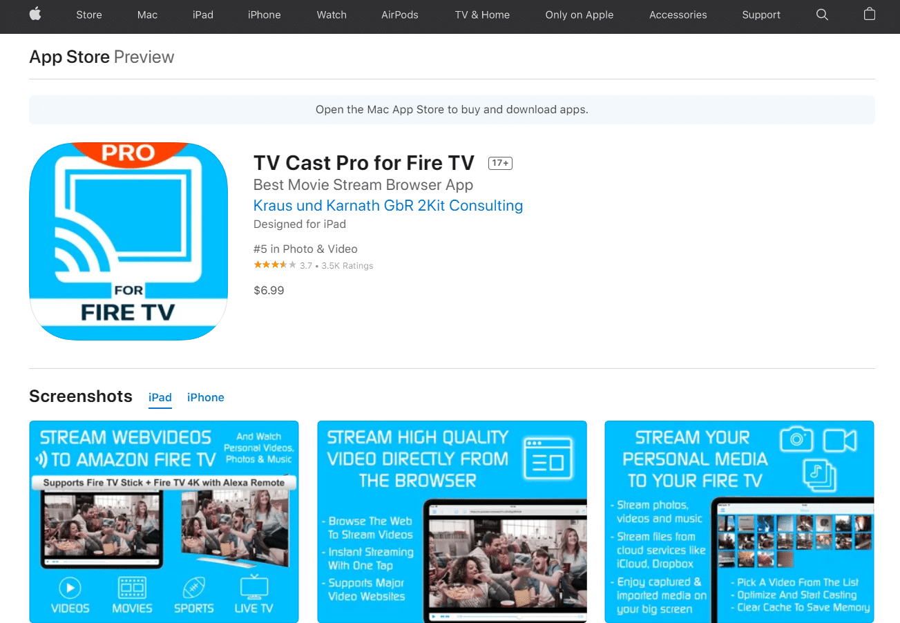 TV Cast Pro für Firetv App Store. Die besten Fire TV-Mirroring-Apps